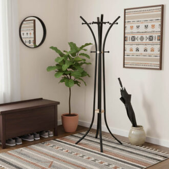 Alternative view of Καλόγερος ρούχων Bamile pakoworld μαύρο μέταλλο και rubberwood σε φυσική απόχρωση 51x63x175εκ