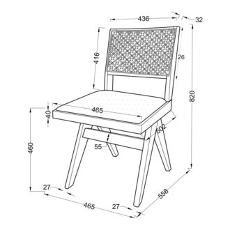 Alternative view of Καρέκλα Winslow pakoworld ξύλο rubberwood ανοικτό καρυδί-pvc rattan φυσικό-ύφασμα γκρι