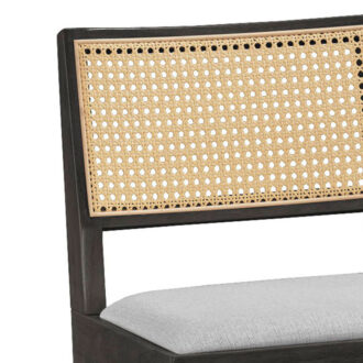 Alternative view of Σκαμπό bar Winslow pakoworld ξύλο rubberwood μαύρο-pvc rattan φυσικό-ύφασμα γκρι 44.5x46x98εκ