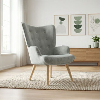 Alternative view of Πολυθρόνα Fluffy pakoworld βελούδο γκρι-φυσικό πόδι 75x69x96εκ