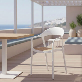 Alternative view of Πολυθρόνα Ember στοιβαζόμενη pakoworld με UV protection PP μπεζ- λευκό 52.5x56.5x81εκ.