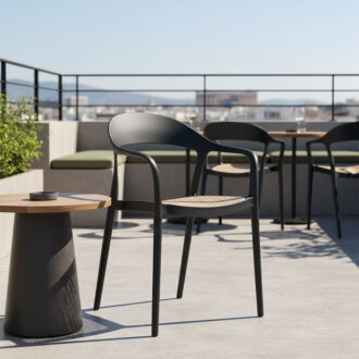 Alternative view of Πολυθρόνα Ember στοιβαζόμενη pakoworld με UV protection PP μπεζ-μαύρο 52.5x56.5x81εκ.