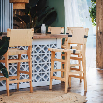 Alternative view of Σκαμπό μπαρ Julien pakoworld rubberwood φυσικό-έδρα φυσικό-μαύρο σχοινί 45x46x95εκ