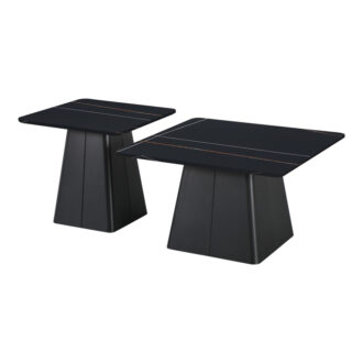 Alternative view of Τραπέζια σαλονιού Square pakoworld σετ 2 τεμ μέταλλο-sintered stone σε μαύρο μαρμάρου