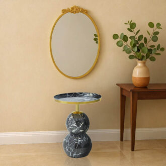 Βοηθητικό τραπέζι Dearest Inart μαυρο μαρμάρου-χρυσό μέταλλο Φ41x57εκ