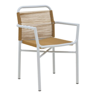 Πολυθρόνα αλουμινίου Clutch pakoworld στοιβαζόμενη λευκός σκελετός-φυσικό rattan 55x56x80εκ