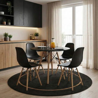 Alternative view of Τραπέζι Julita pakoworld MDF μαυρο-πόδια σε φυσική απόχρωση Φ80x73εκ