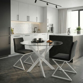 Alternative view of Τραπέζι Antoro pakoworld γυαλί και μεταλλικά πόδια σε λευκή απόχρωση Φ100x75εκ