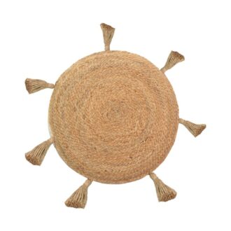 Alternative view of Πουφ Elefon Inart φυσικό-εκρού ύφασμα Φ35x12εκ