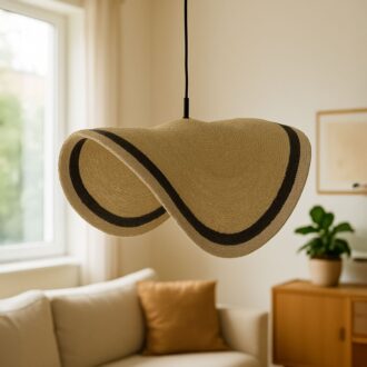 Alternative view of Φωτιστικό οροφής Hatchie Inart φυσικό-μαύρο-λευκό ψάθα-μέταλλο Φ100x133εκ