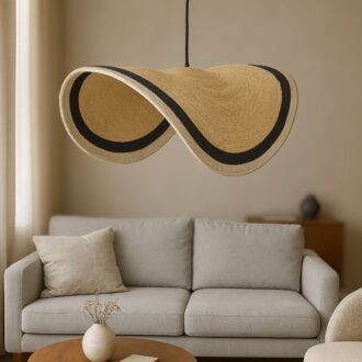 Alternative view of Φωτιστικό οροφής Hatchie Inart φυσικό-μαύρο-λευκό ψάθα-μέταλλο Φ120x144εκ