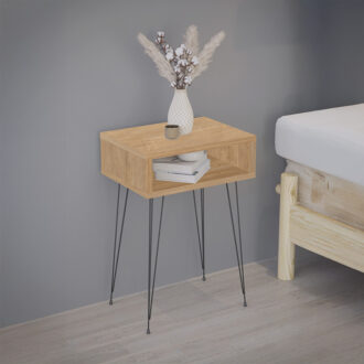 Alternative view of Κομοδίνο Naida pakoworld σε oak απόχρωση -μαύρα μεταλλικά πόδια 40x30x56εκ