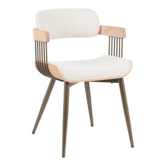 Πολυθρόνα Cameo pakoworld μέταλλο μπρονζέ-white-wash ξύλο-μπέζ ύφασμα 53x49.5x75.5εκ