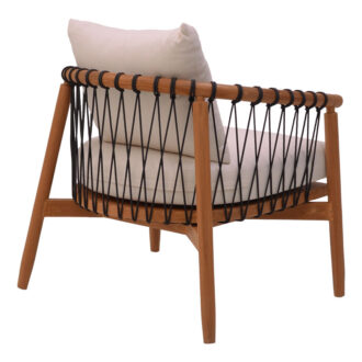 Alternative view of Πολυθρόνα Haribo pakoworld φυσικό teak ξύλο-μαύρο σχοινί-λευκο μαξιλάρι 80x76x72εκ