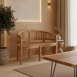 Καναπές διθέσιος Coren pakoworld φυσικό teak ξύλο 130x61x87εκ