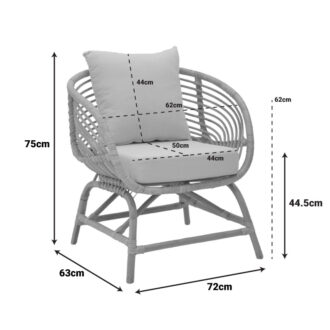 Alternative view of Πολυθρόνα Caxen pakoworld φυσικό rattan-λευκό μαξιλάρι 72x63x75εκ