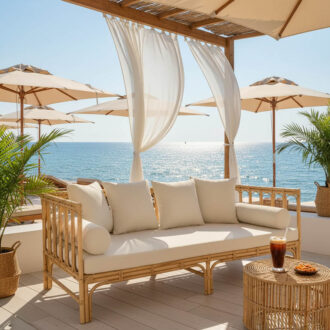 Alternative view of Καναπές Alessa pakoworld φυσικό rattan-λευκό ύφασμα με μαξιλάρια 200x100x76εκ