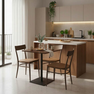 Alternative view of Τραπέζι Nerobian pakoworld mdf σε καρυδί απόχρωση 60x60x75εκ