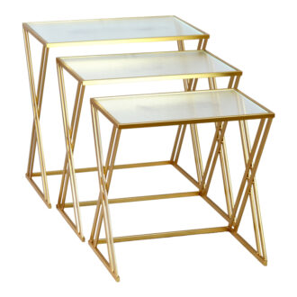 Alternative view of Τραπέζια σαλονιού σετ 3τεμ Pitche Inart χρυσό μέταλλο-γυαλί