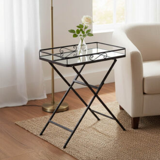 Τραπέζι Joene Inart πτυσσόμενο μαύρο μέταλλο-γυαλί καθρέπτη 60x38x68εκ