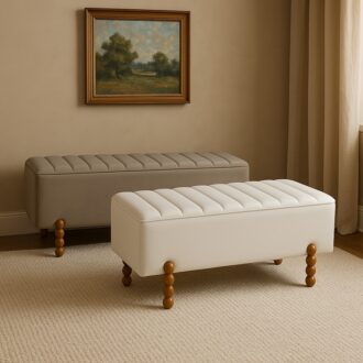 Alternative view of Σκαμπό μπαούλο Daph Inart σετ 2 τεμ βελούδο σε μπεζ και λευκή απόχρωση