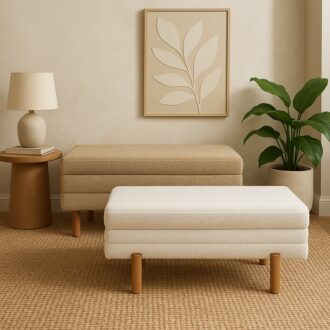 Alternative view of Σκαμπό μπαούλο Cindy Inart σετ 2 τεμ μπουκλέ ύφασμα σε μπεζ και λευκή απόχρωση