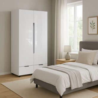 Alternative view of Ντουλάπα δίφυλλη Afina pakoworld mdf σε λευκή glossy απόχρωση 100x57x213εκ