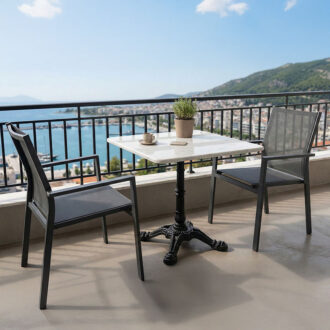 Alternative view of Τραπέζι μαρμάρινο Marmol pakoworld μαντέμι σε λευκή-μαύρη απόχρωση 70x70x71.8εκ