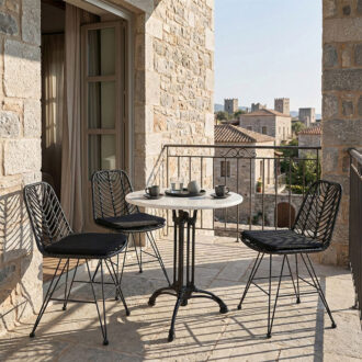 Alternative view of Τραπέζι μαρμάρινο Bastile pakoworld μαντέμι σε λευκή-μαύρη απόχρωση Φ70x71.8εκ