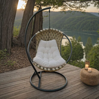 Alternative view of Κούνια φωλιά με βάση Makito pakoworld μέταλλο μαύρο-pvc σε μπεζ- γκρι απόχρωση 100x105x195εκ