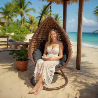 Alternative view of Κούνια φωλιά με βάση Varur pakoworld μέταλλο καφέ - pe rattan σε καφέ- μαύρη απόχρωση 120x105x195εκ