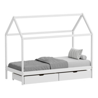 Alternative view of Παιδικό κρεβάτι Mellin τ. Montessori με 2 συρτάρια pakoworld ξύλο πεύκου σε λευκή απόχρωση 90x190εκ