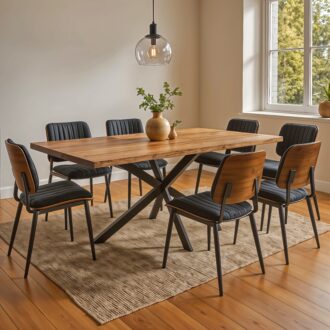 Alternative view of Τραπέζι Lenoua pakoworld μασίφ ξύλο ακακίας πάχους 3.7-4εκ σε φυσική απόχρωση με μαύρα μεταλλικά πόδια 200x100x76εκ