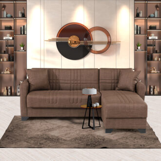 Alternative view of Γωνιακός καναπές-κρεβάτι αναστρέψιμος Stashio pakoworld ύφασμα καφε 202x143x84εκ