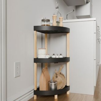 Alternative view of Ραφιέρα δαπέδου γωνιακή πλαστική - ξύλινη χρώμα φυσικό - μαύρο 44x32x79εκ.