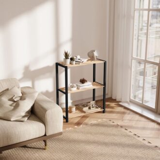 Alternative view of Ραφιέρα δαπέδου - Τραπεζάκι βοηθητικό ξύλινο - πλαστικό χρώμα φυσικό - μαύρο 65x29x78εκ.