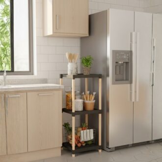 Alternative view of Ραφιέρα δαπέδου πλαστική - ξύλινη χρώμα φυσικό - μαύρο 28x25x72εκ.