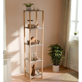 Alternative view of Ραφιέρα δαπέδου πλαστική - ξύλινη χρώμα φυσικό - μπεζ 28x25x137εκ.