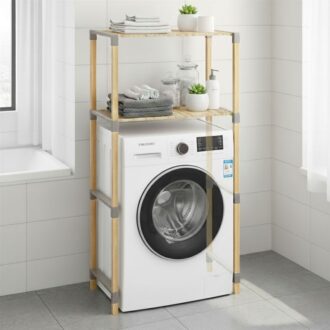 Έπιπλο πλυντηρίου ξύλινο - πλαστικό χρώμα φυσικό 66x33x127εκ.