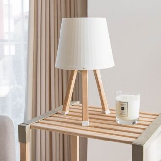 Alternative view of Φωτιστικό επιτραπέζιο ξύλινο - πλαστικό χρώμα μπεζ Ø18x34εκ.