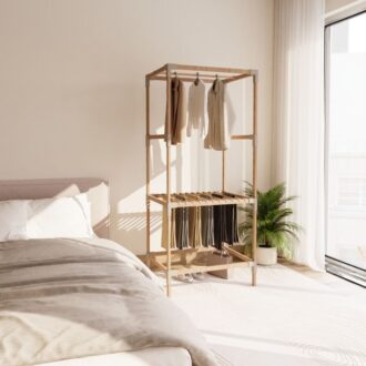 Alternative view of Ντουλάπα ρούχων ανοιχτή - Έπιπλο εισόδου ξύλινο - πλαστικό χρώμα φυσικό - μπεζ 75x46x156εκ.