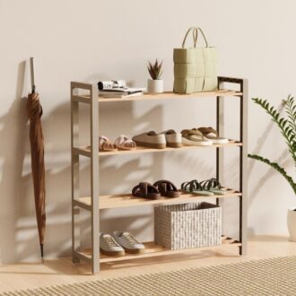 Παπουτσοθήκη ξύλινη - πλαστική χρώμα φυσικό - μπεζ 66x20x68εκ.