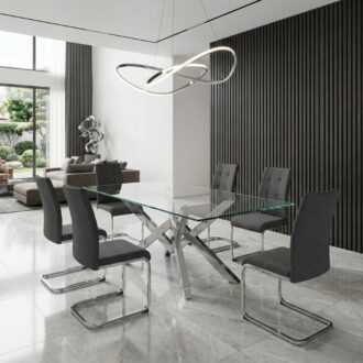 Alternative view of Καρέκλα τραπεζαρίας Laura Megapap γκρι ύφασμα - μεταλλική βάση χρωμίου 42x58x98εκ.