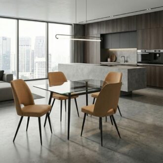 Alternative view of Καρέκλα τραπεζαρίας Christy Megapap μουσταρδί ύφασμα - μεταλλικό μαύρο πόδι 47x59x90εκ.