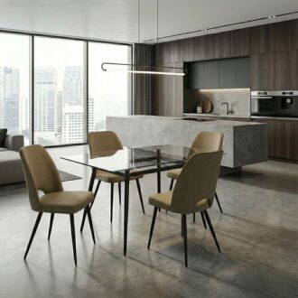 Alternative view of Καρέκλα τραπεζαρίας Christy Megapap λαδί ύφασμα - μεταλλικό μαύρο πόδι 47x59x90εκ.