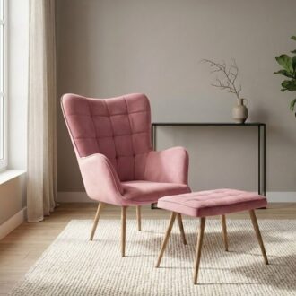 Πολυθρόνα - Μπερζέρα με υποπόδιο Lily Megapap σάπιο μήλο βελούδο - μεταλλικό πόδι χρώμα φυσικό 70x62x98εκ.