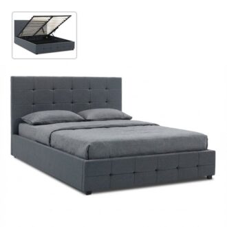 Κρεβάτι Iro Megapap υφασμάτινο με αποθηκευτικό χώρο χρώμα ανθρακί 160x200εκ.