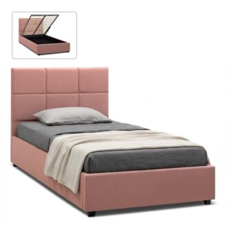 Κρεβάτι Kingston Megapap βελούδινο με αποθηκευτικό χώρο χρώμα melon pink 120x200εκ.