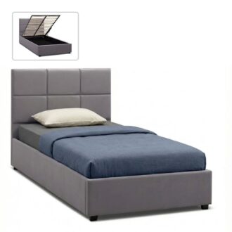 Κρεβάτι Kingston Megapap βελούδινο με αποθηκευτικό χώρο χρώμα γκρι 120x200εκ.