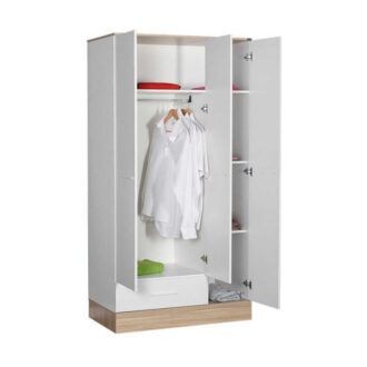 Alternative view of Ντουλάπα ρούχων Base Megapap τρίφυλλη με συρτάρια χρώμα λευκό - sonoma 103x52x198εκ.